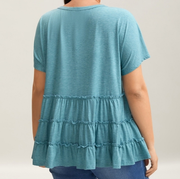 BloomChic Teal Ruffle Short Sleeve Top - Picture 2 of 3